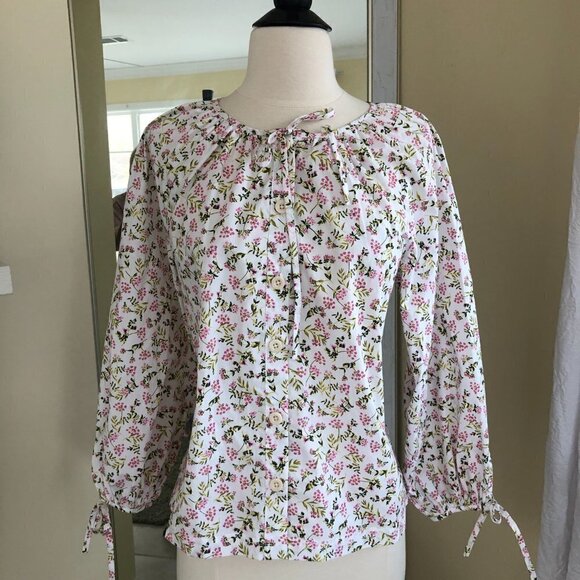 J Crew Reimagined Pink Floral Cottagecore Peasant Top Blouse XS NEW - Picture 8 of 9